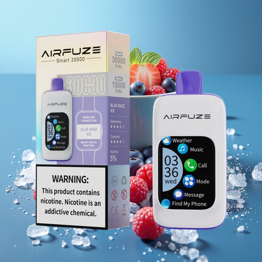AirFuze Smart 30000 Puffs 5% Nikotin 900mAh TFT Touch Skærm Type-C Blue Razz Ice